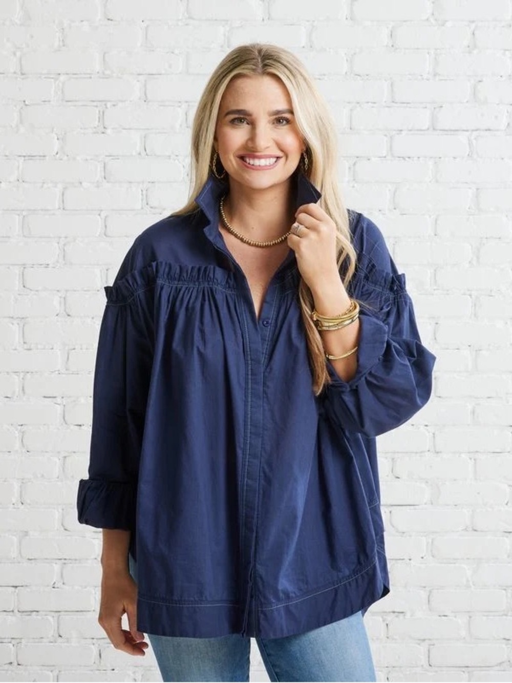 NEW with Tags! Caryn Lawn Miriam Top Navy Blue One Size Fits All